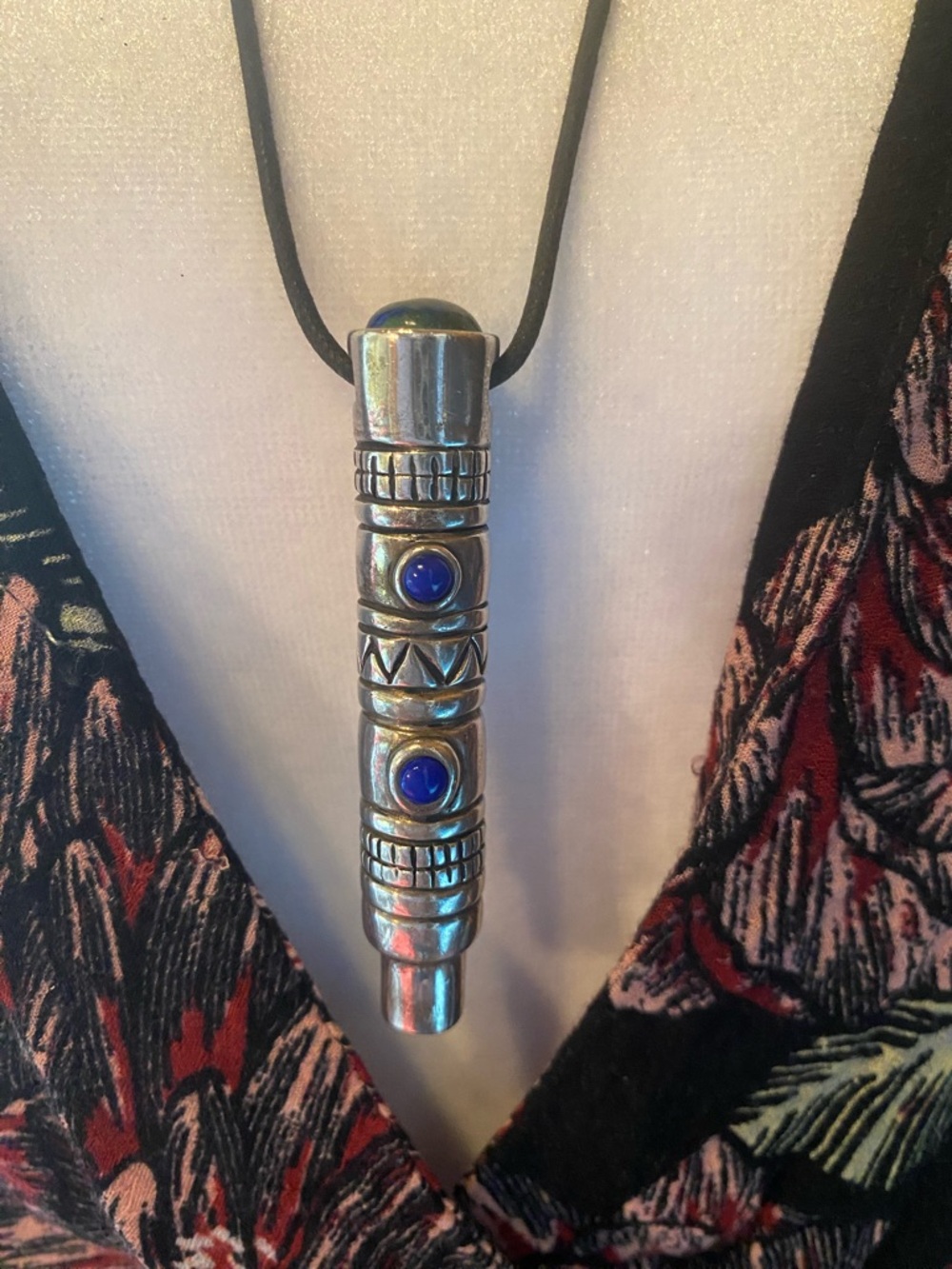 2.5” vintage heavy sterling silver whistle pendant on adjustable leather cord